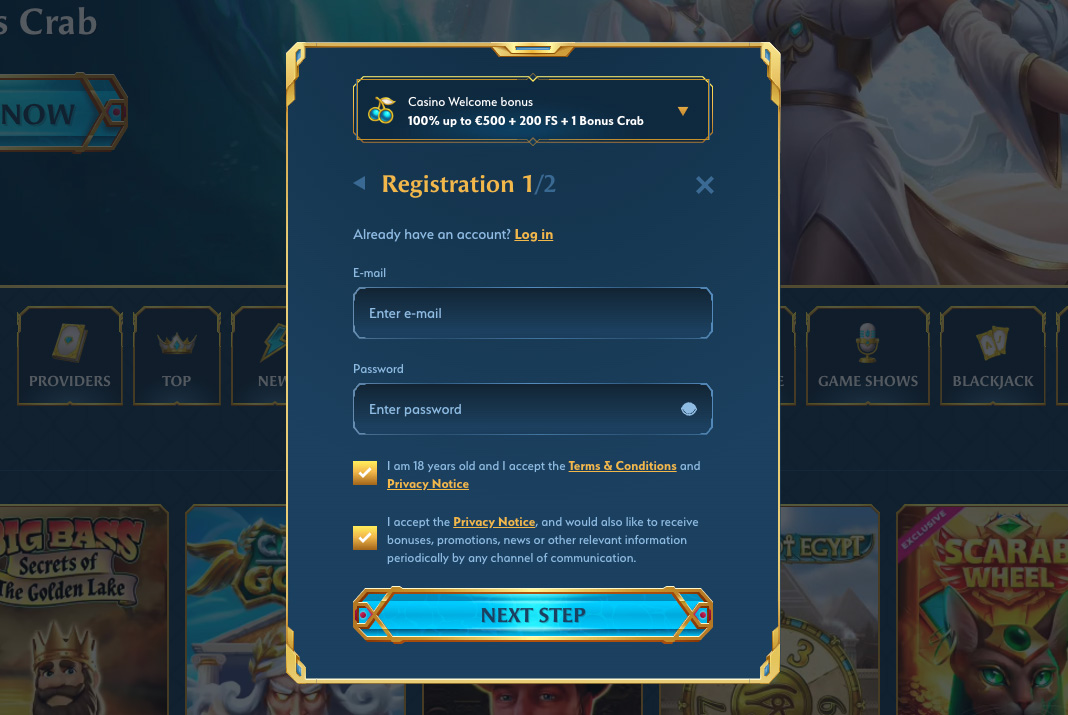 Ocean Spin Casino registration